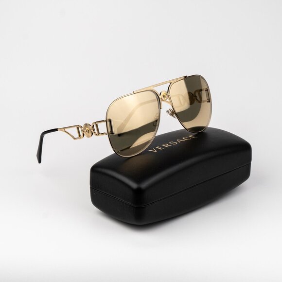 NEW Versace VE2255 100203 Gold Yellow Mirrored Metal Pilot Women Sunglasses main image 7